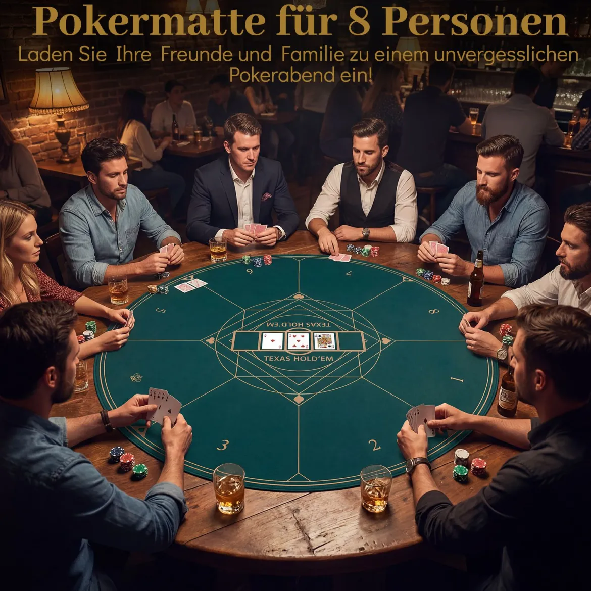 Ø120 cm Runde Pokermatte mit Tragetasche Faltbare Pokerauflage mit Rutschfester Gummibasis