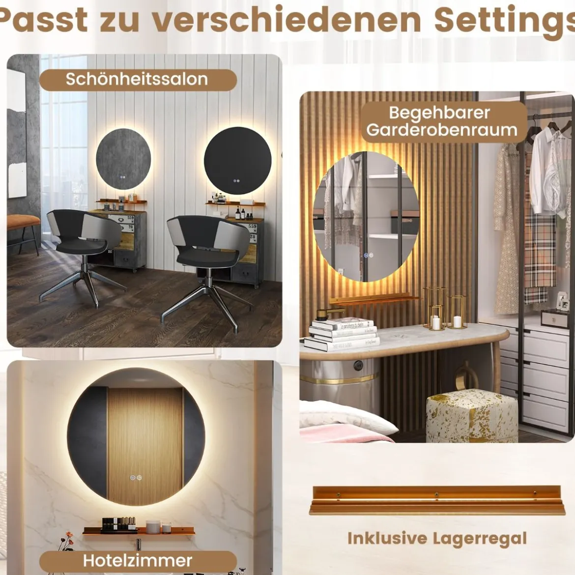 Ø60cm Runder Badspiegel mit Beleuchtung & Touch Schalter & Memory Funktion Wandspiegel
