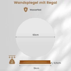 Ø60cm Runder Badspiegel mit Beleuchtung & Touch Schalter & Memory Funktion Wandspiegel