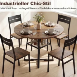 Ø120 cm Runder Küchentisch für 4 Personen Esstisch mit Offener Ablage Esszimmertisch Braun