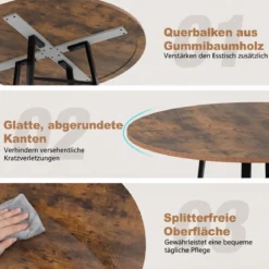 Ø120 cm Runder Küchentisch für 4 Personen Esstisch mit Offener Ablage Esszimmertisch Braun