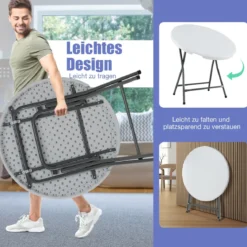 81cm runder Klapptisch Kunststofftisch mit verstärkter HDPE Tischplatte robuste Metallbeine & rutschfeste Fußpolster Weiß