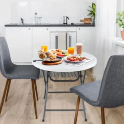 81cm runder Klapptisch Kunststofftisch mit verstärkter HDPE Tischplatte robuste Metallbeine & rutschfeste Fußpolster Weiß