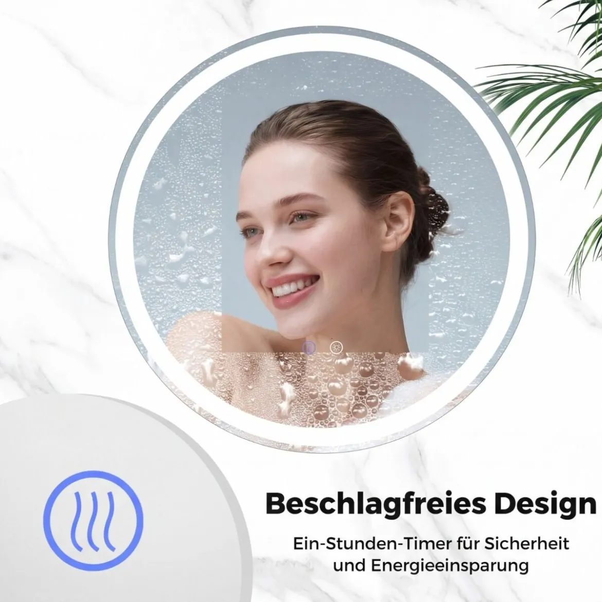 70 cm runder LED-beleuchteter Spiegel Badezimmerspiegel mit einstellbarer Helligkeit
