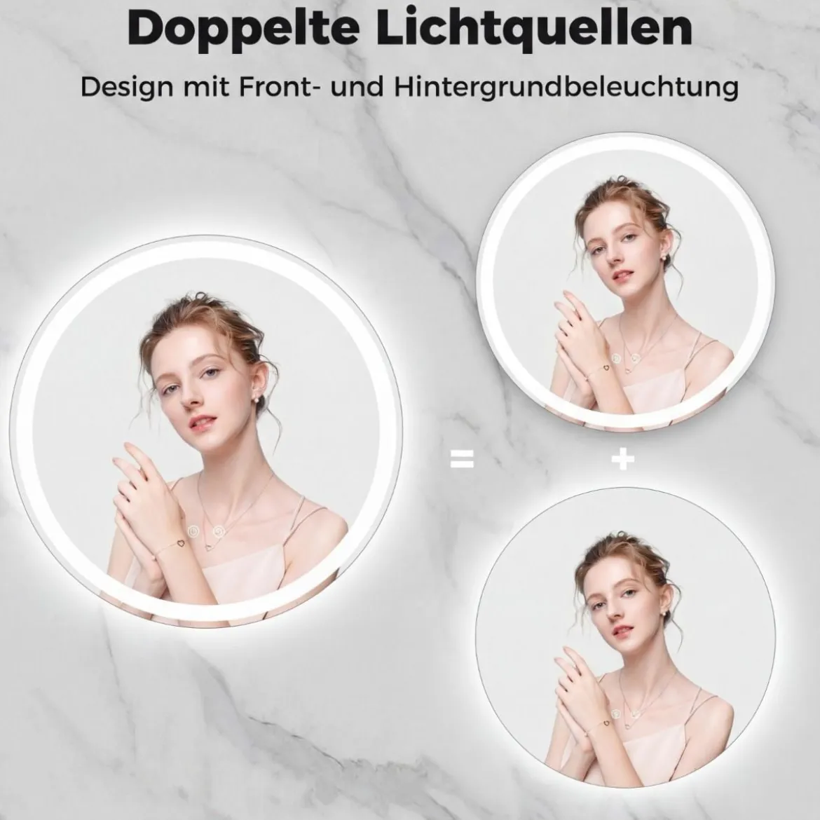 60 cm runder LED-beleuchteter Spiegel Badezimmerspiegel mit einstellbarer Helligkeit Silber