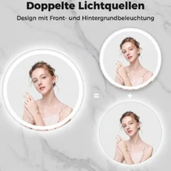 Ø80 cm Runder LED-beleuchteter Spiegel mit Einstellbarer Helligkeit & Touch-Schalter
