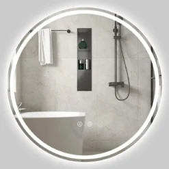 Ø80 cm Runder LED-beleuchteter Spiegel mit Einstellbarer Helligkeit & Touch-Schalter