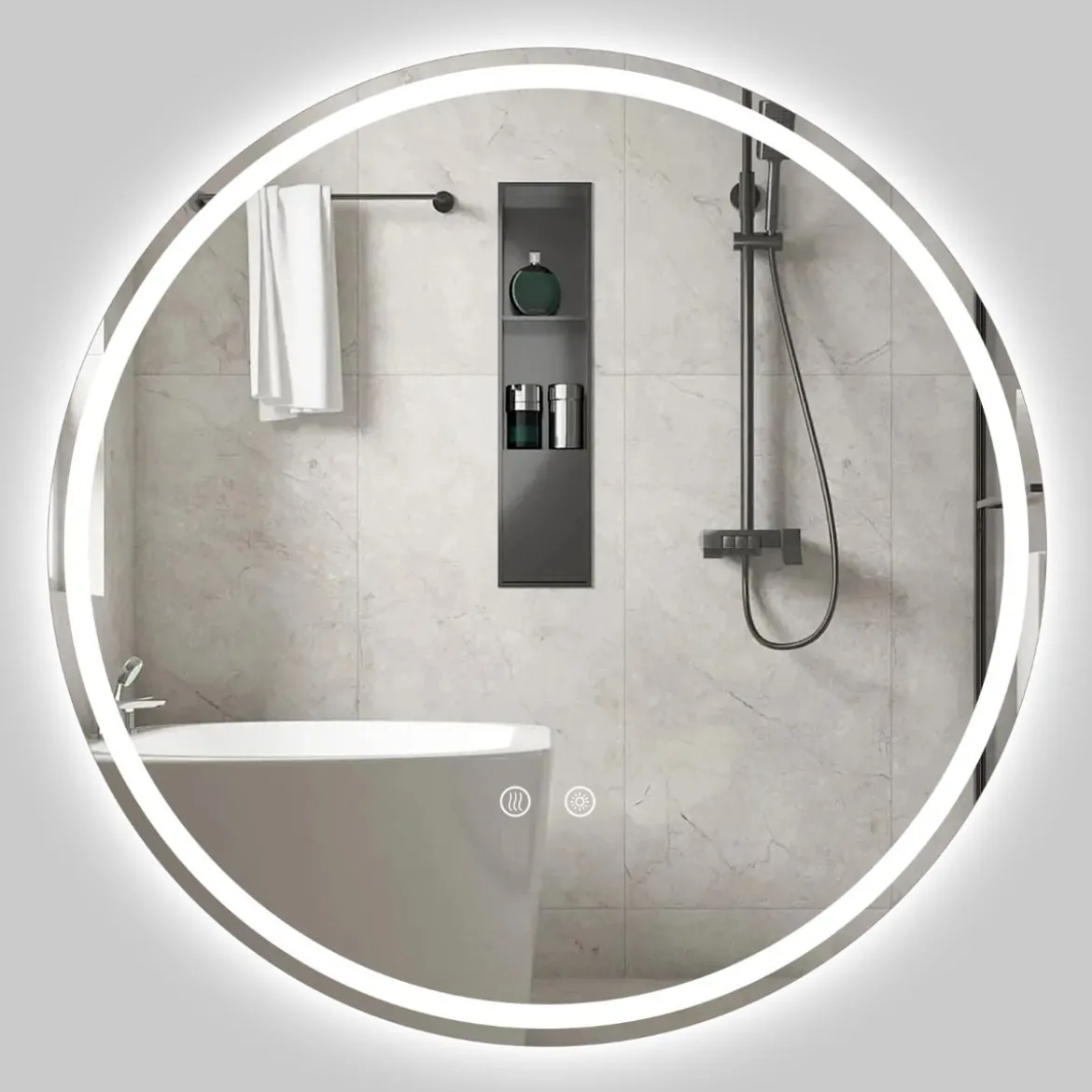 Ø80 cm Runder LED-beleuchteter Spiegel mit Einstellbarer Helligkeit & Touch-Schalter