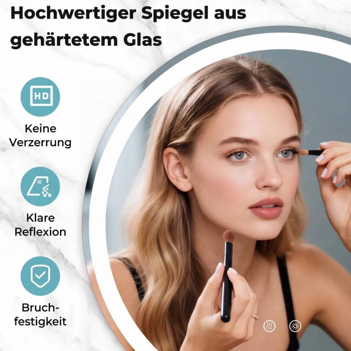 Ø80 cm Runder LED-beleuchteter Spiegel mit Einstellbarer Helligkeit & Touch-Schalter