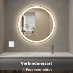Ø80 cm Runder LED-beleuchteter Spiegel mit Einstellbarer Helligkeit & Touch-Schalter