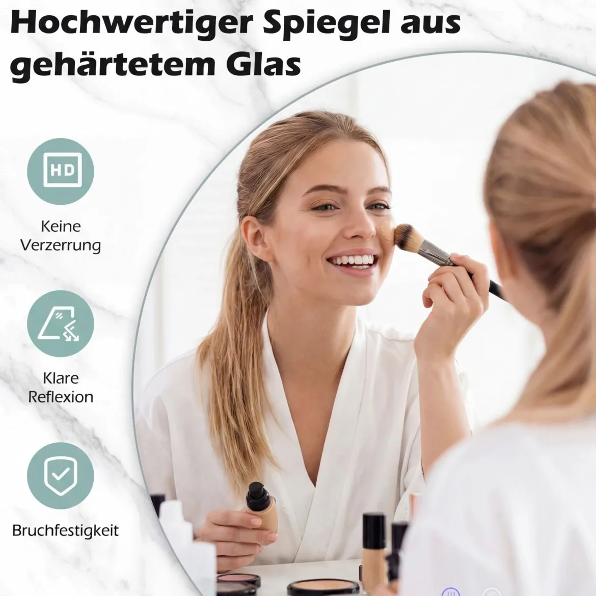 Ø70 cm Runder Spiegel mit Beleuchtung & Speicherfunktion Badspiegel mit Beschlagfrei-Design
