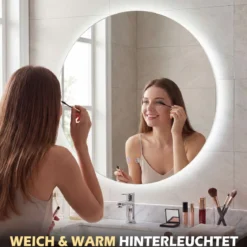 Ø70 cm Runder Spiegel mit Beleuchtung & Speicherfunktion Badspiegel mit Beschlagfrei-Design
