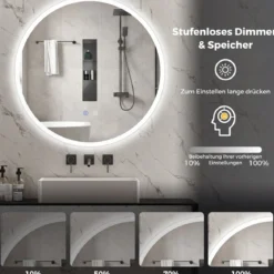 Ø70 cm Runder Spiegel mit Beleuchtung & Anti-Beschlag Wandspiegel mit 3 Lichtfarben