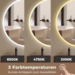 Ø70 cm Runder Spiegel mit Beleuchtung & Anti-Beschlag Wandspiegel mit 3 Lichtfarben