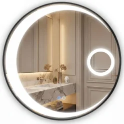 61 cm rundes Badezimmerspiegel Badspiegel mit Aluminiumrahmen runder Wandspiegel Schminkspiegel Schwarz