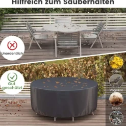 Ø 213 cm Runde Terrassenmöbel-Abdeckung mit Lüftungsschlitzen & Schnallen & Kordeln Schwarz