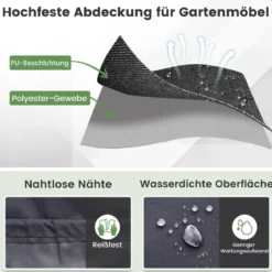 Ø 213 cm Runde Terrassenmöbel-Abdeckung mit Lüftungsschlitzen & Schnallen & Kordeln Schwarz