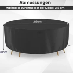 Ø 213 cm Runde Terrassenmöbel-Abdeckung mit Lüftungsschlitzen & Schnallen & Kordeln Schwarz