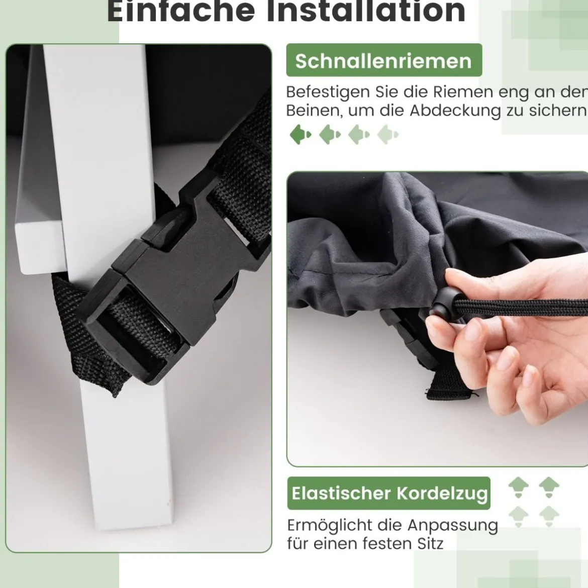 Ø 183 cm Runde Terrassenmöbel-Abdeckung mit Lüftungsschlitzen & Schnallen & Kordeln Schwarz
