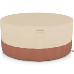 Ø 213 cm Runde Terrassenmöbel-Abdeckung mit Lüftungsschlitzen & Schnallen & Kordeln Beige
