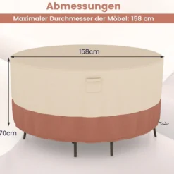 Ø 158 cm Runde Terrassenmöbel-Abdeckung mit Lüftungsschlitzen & Schnallen & Kordeln Beige