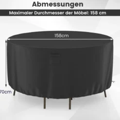 Ø 158 cm Runde Terrassenmöbel-Abdeckung mit Lüftungsschlitzen & Schnallen & Kordeln Schwarz