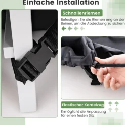 Ø 158 cm Runde Terrassenmöbel-Abdeckung mit Lüftungsschlitzen & Schnallen & Kordeln Schwarz