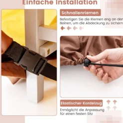 Ø 183 cm Runde Terrassenmöbel-Abdeckung mit Lüftungsschlitzen & Schnallen & Kordeln Beige