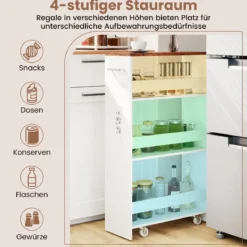 20 cm schlanker Aufbewahrungswagen mit Ladestation 4-stufiger rollbarer Küchenwagen mit Griff Rustikal Braun
