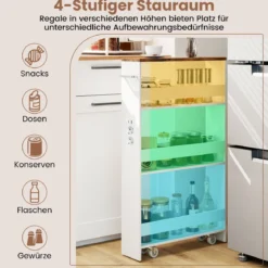 13 cm schlanker Aufbewahrungswagen mit Ladestation 4-stufiger rollbarer Küchenwagen mit Griff Rustikal Braun