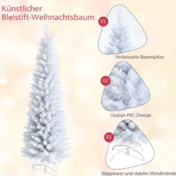 180 cm schlanker künstlicher Weihnachtsbaum Bleistiftbaum künstlicher Tannenbaum Weiß