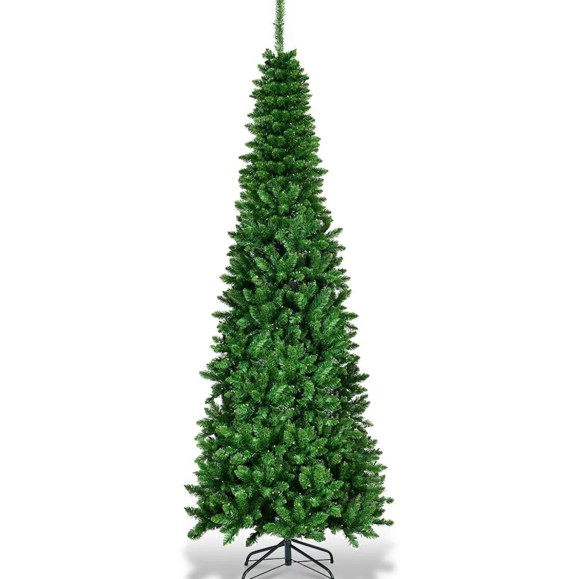 200 cm Schmaler Weihnachtsbaum mit Warmweißen LEDs Künstlicher Tannenbaum Grün