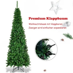 200 cm Schmaler Weihnachtsbaum mit Warmweißen LEDs Künstlicher Tannenbaum Grün