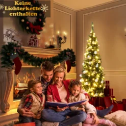 200 cm Schmaler Weihnachtsbaum mit Warmweißen LEDs Künstlicher Tannenbaum Grün