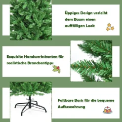 180 cm schmaler Weihnachtsbaum mit warmweißen LEDs, künstlichen Nadeln faltbar mit Metallständer Grün