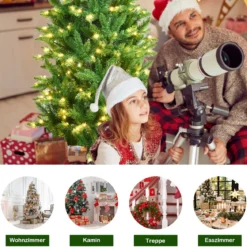 180 cm schmaler Weihnachtsbaum mit warmweißen LEDs, künstlichen Nadeln faltbar mit Metallständer Grün