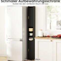 179 cm Schmales Badezimmerregal mit 2 Türen & Verstellbaren Regalen Aufbewahrungsregal Schwarz