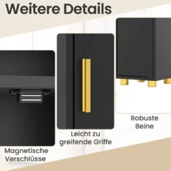 179 cm Schmales Badezimmerregal mit 2 Türen & Verstellbaren Regalen Aufbewahrungsregal Schwarz