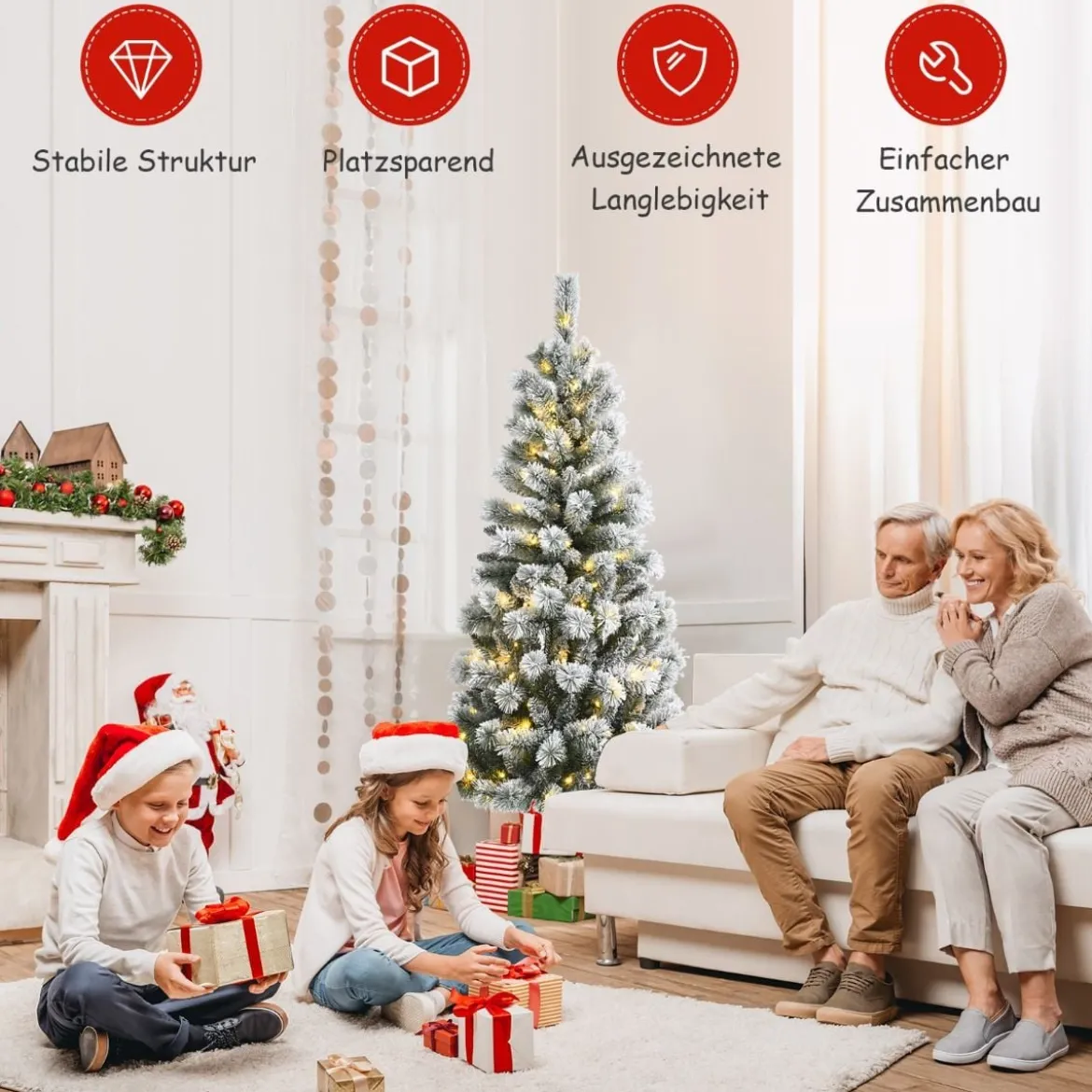150 cm schneebedeckter Weihnachtsbaum beleuchteter künstlicher Weihnachtsbaum Weiß + Grün