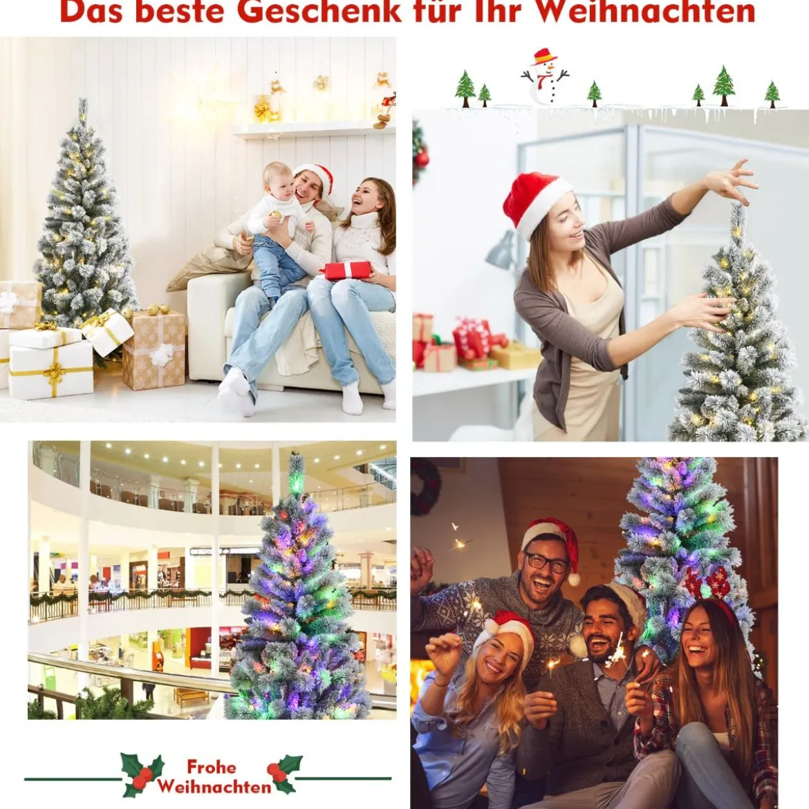 150 cm schneebedeckter Weihnachtsbaum beleuchteter künstlicher Weihnachtsbaum Weiß + Grün