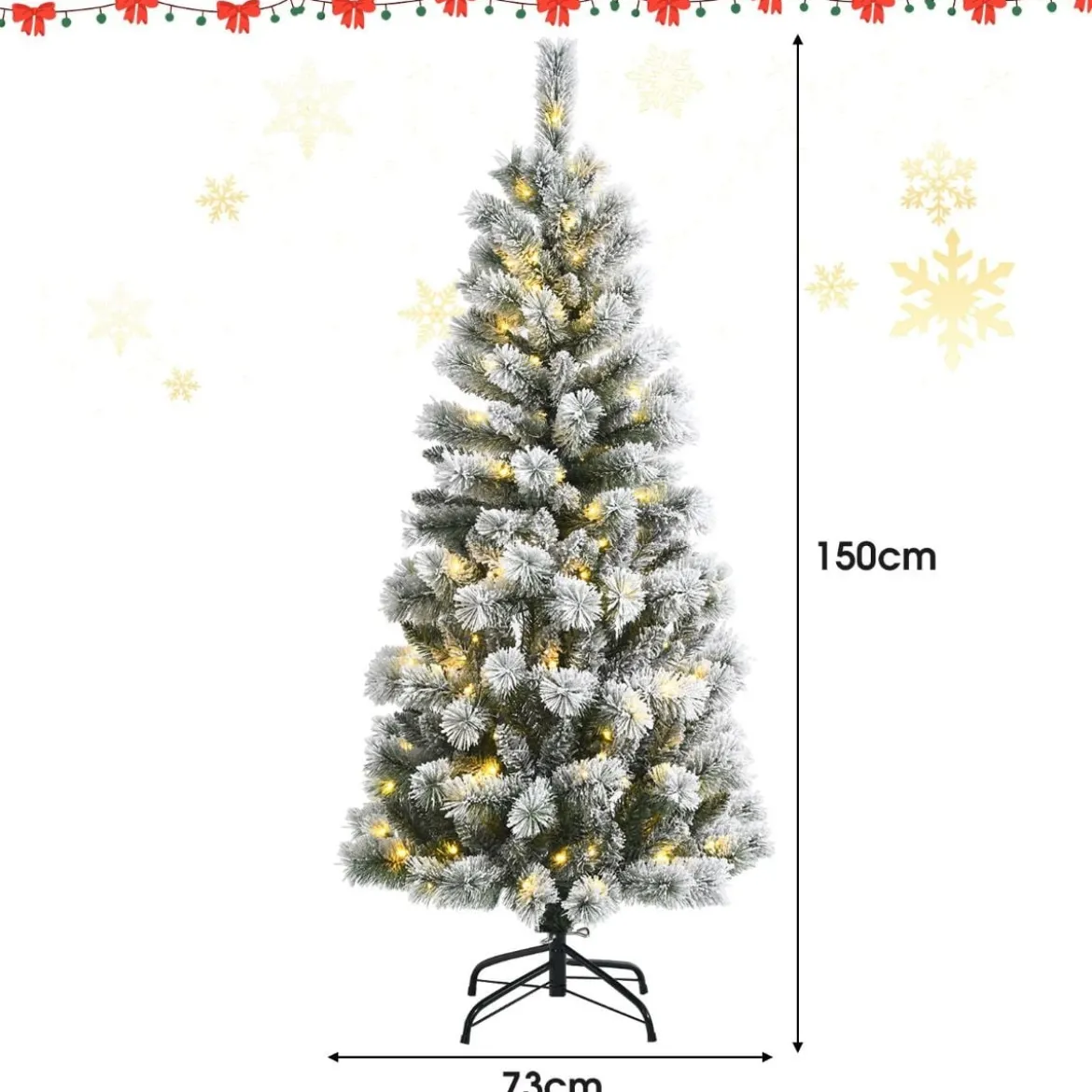 150 cm schneebedeckter Weihnachtsbaum beleuchteter künstlicher Weihnachtsbaum Weiß + Grün