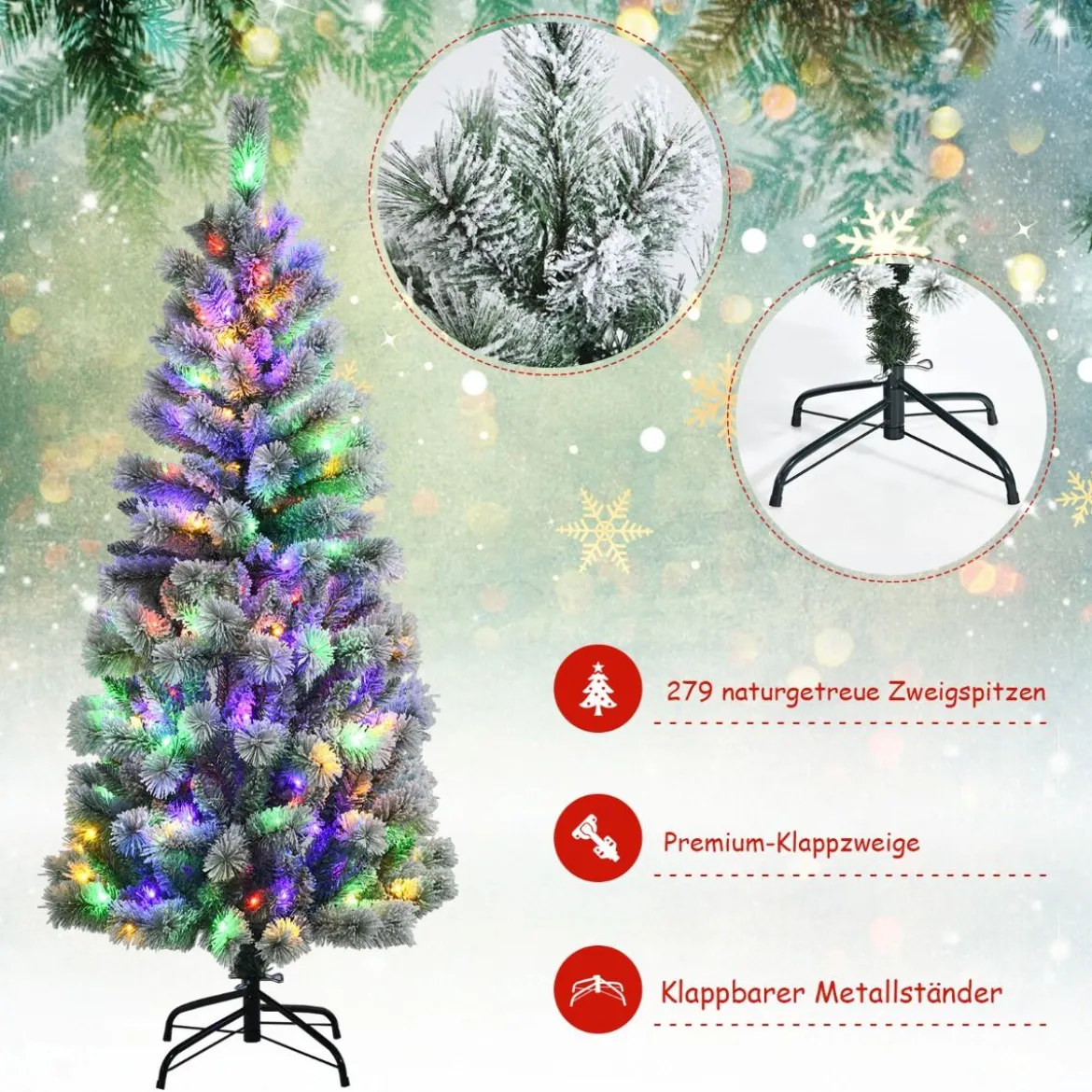 150 cm schneebedeckter Weihnachtsbaum beleuchteter künstlicher Weihnachtsbaum Weiß + Grün