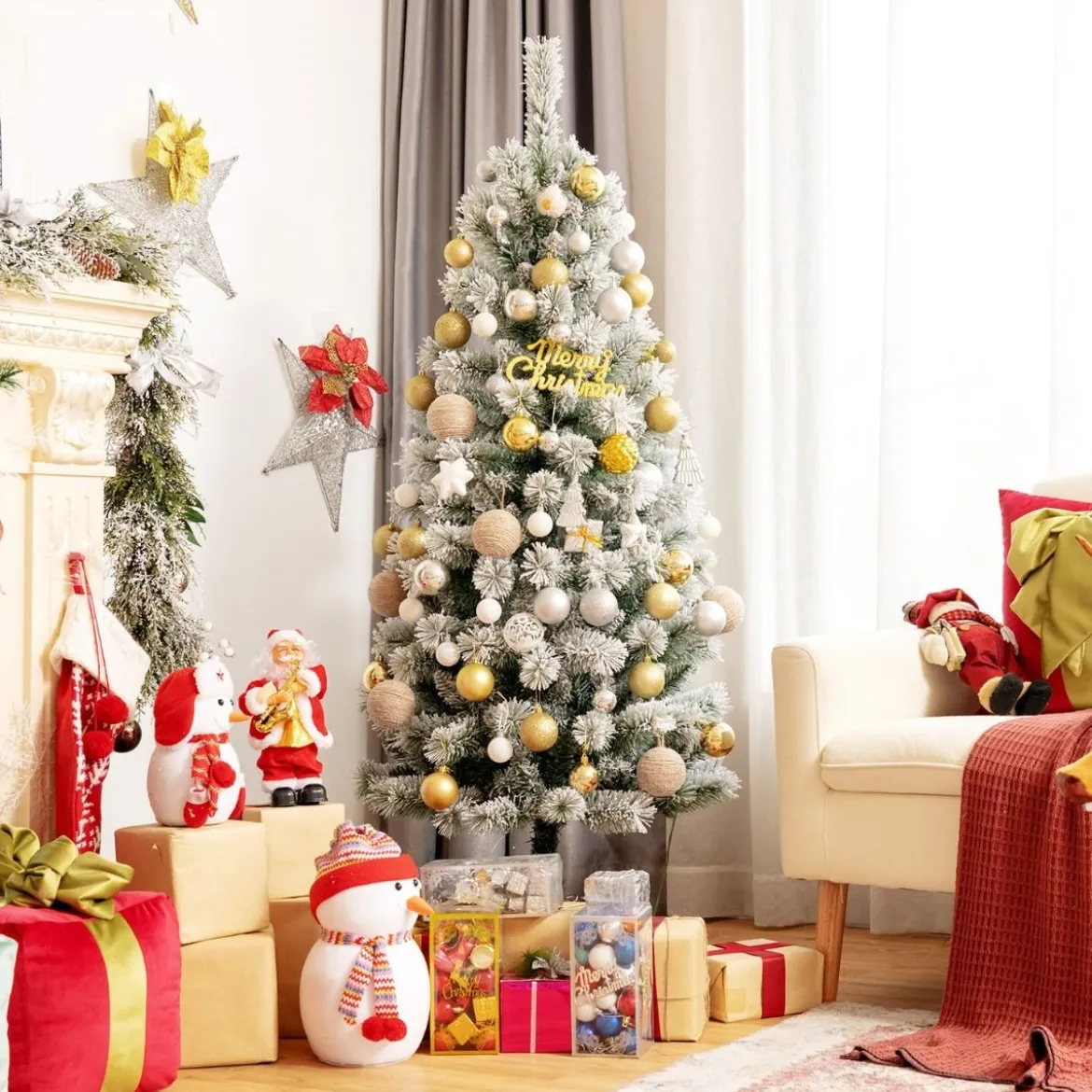 150 cm schneebedeckter Weihnachtsbaum beleuchteter künstlicher Weihnachtsbaum Weiß + Grün