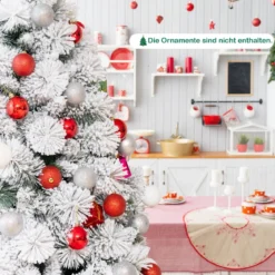 180 cm Schneebedeckter Weihnachtsbaum Künstlicher Christbaum mit Metallständer für Festtag Weiß