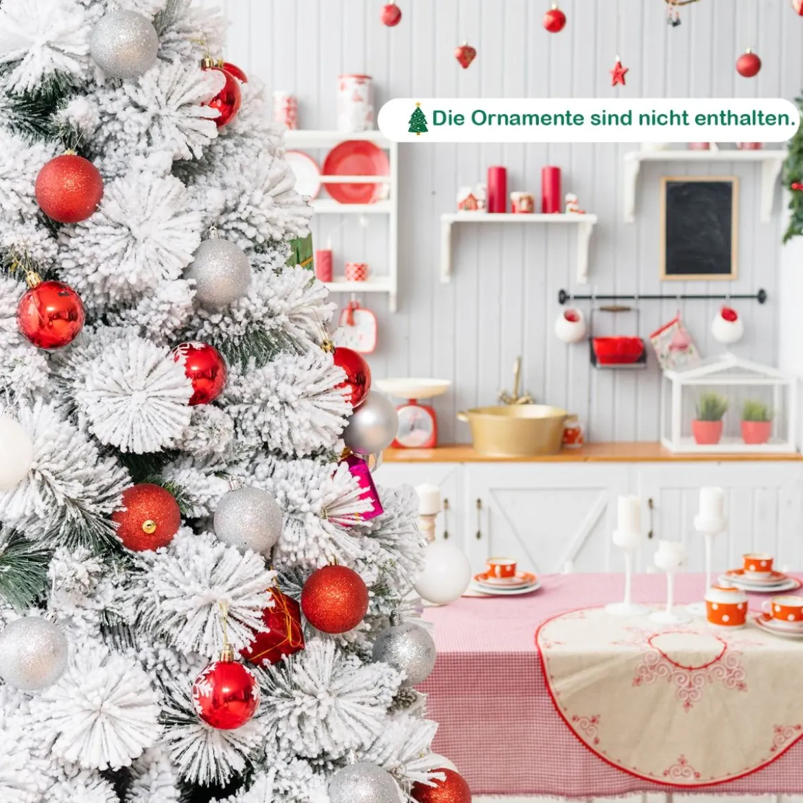 180 cm Schneebedeckter Weihnachtsbaum Künstlicher Christbaum mit Metallständer für Festtag Weiß