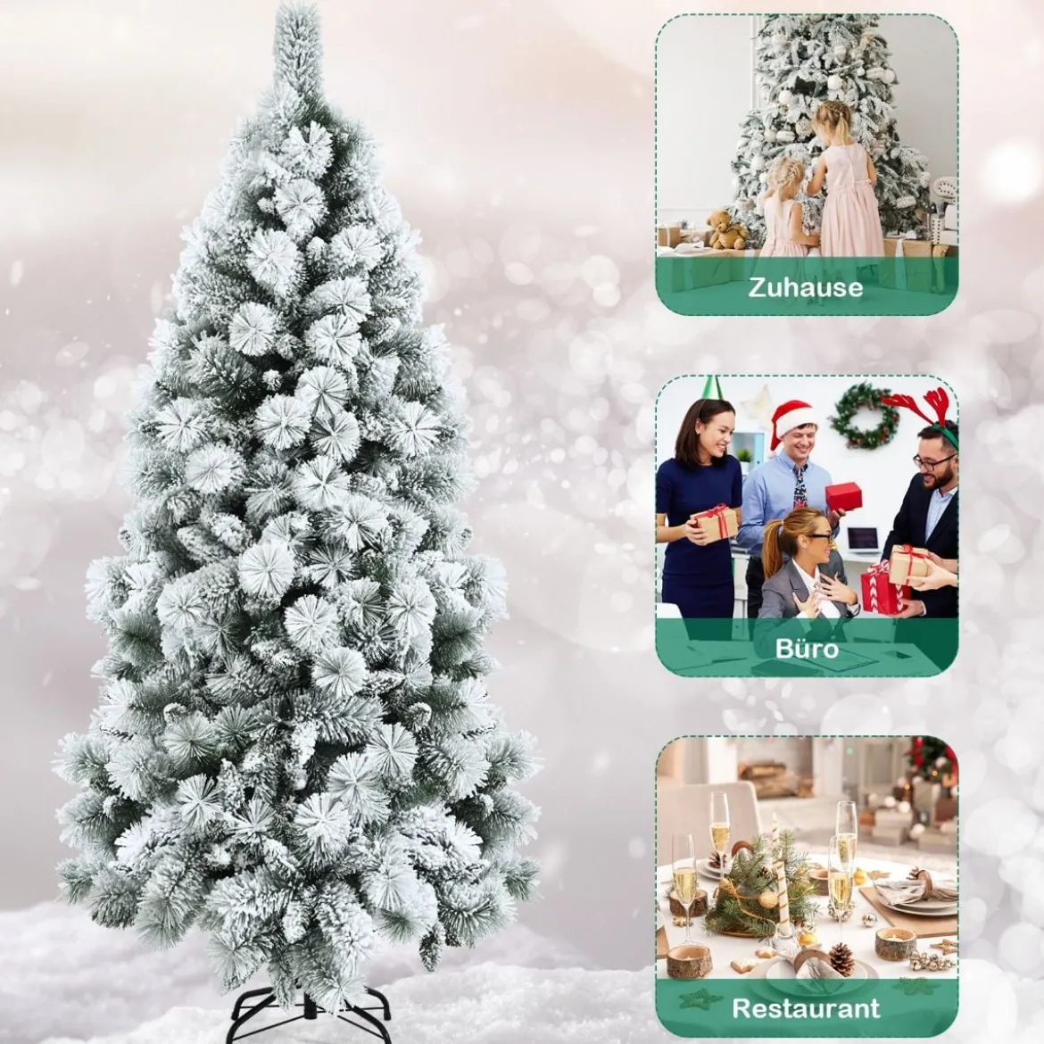 180 cm Schneebedeckter Weihnachtsbaum Künstlicher Christbaum mit Metallständer für Festtag Weiß