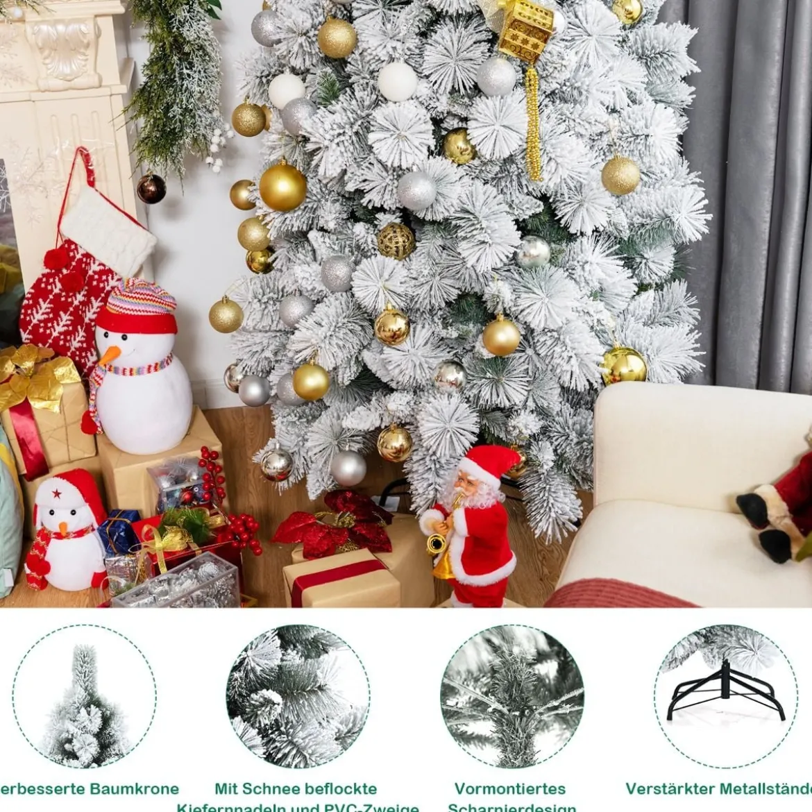 180 cm Schneebedeckter Weihnachtsbaum Künstlicher Christbaum mit Metallständer für Festtag Weiß