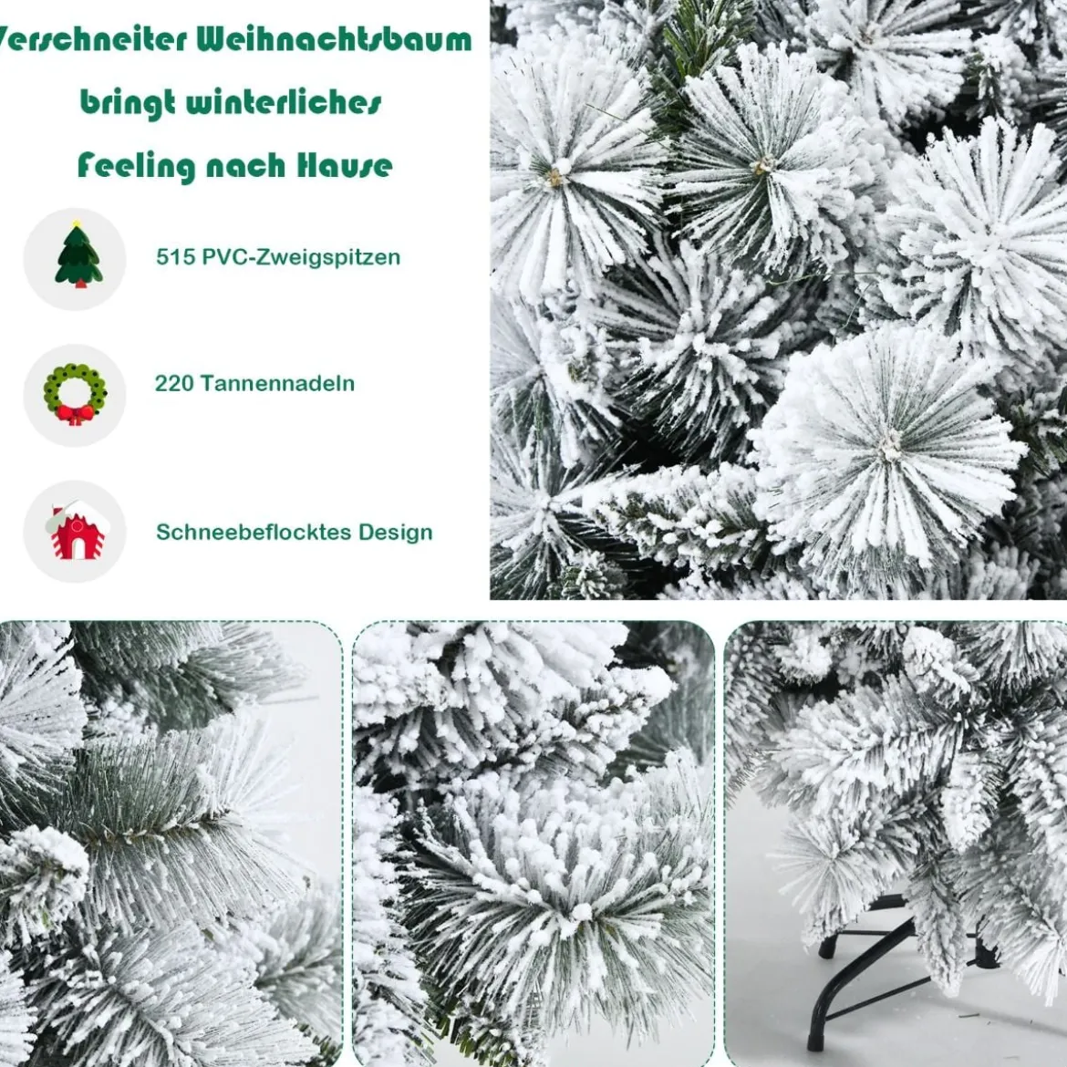 180 cm Schneebedeckter Weihnachtsbaum Künstlicher Christbaum mit Metallständer für Festtag Weiß