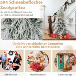 180 cm Schnee-beflockter künstlicher Weihnachtsbaum vorbeleuchteter Weihnachtsbaum mit 250 warmweißen LED-Lichtern 594 Zweigspitzen