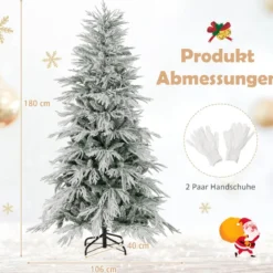 180 cm Schnee-beflockter künstlicher Weihnachtsbaum vorbeleuchteter Weihnachtsbaum mit 250 warmweißen LED-Lichtern 594 Zweigspitzen
